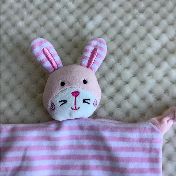 Pink and White Striped Bunny Rabbit Lovey Rattle Security Blanket Toy Knotted - Picture 6 of 8